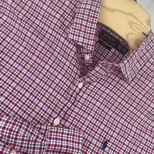 Polo Ralph Lauren Shirt 2XL Red Plaid Button Down Cotton Slim Fit Long Sleeve